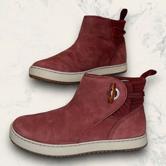 L.L. Bean Mountainside Toggle Boots Red Nubuck Leather Ankle Pull On Women’s 7 - Picture 1 of 8